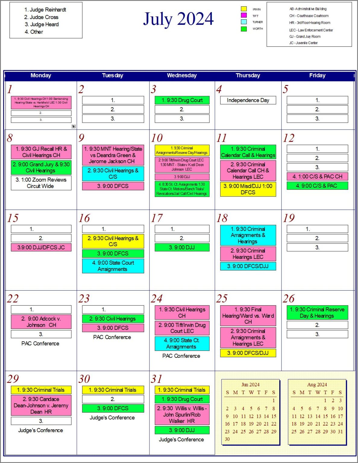 Court Calendar Tifton Judicial Circuit