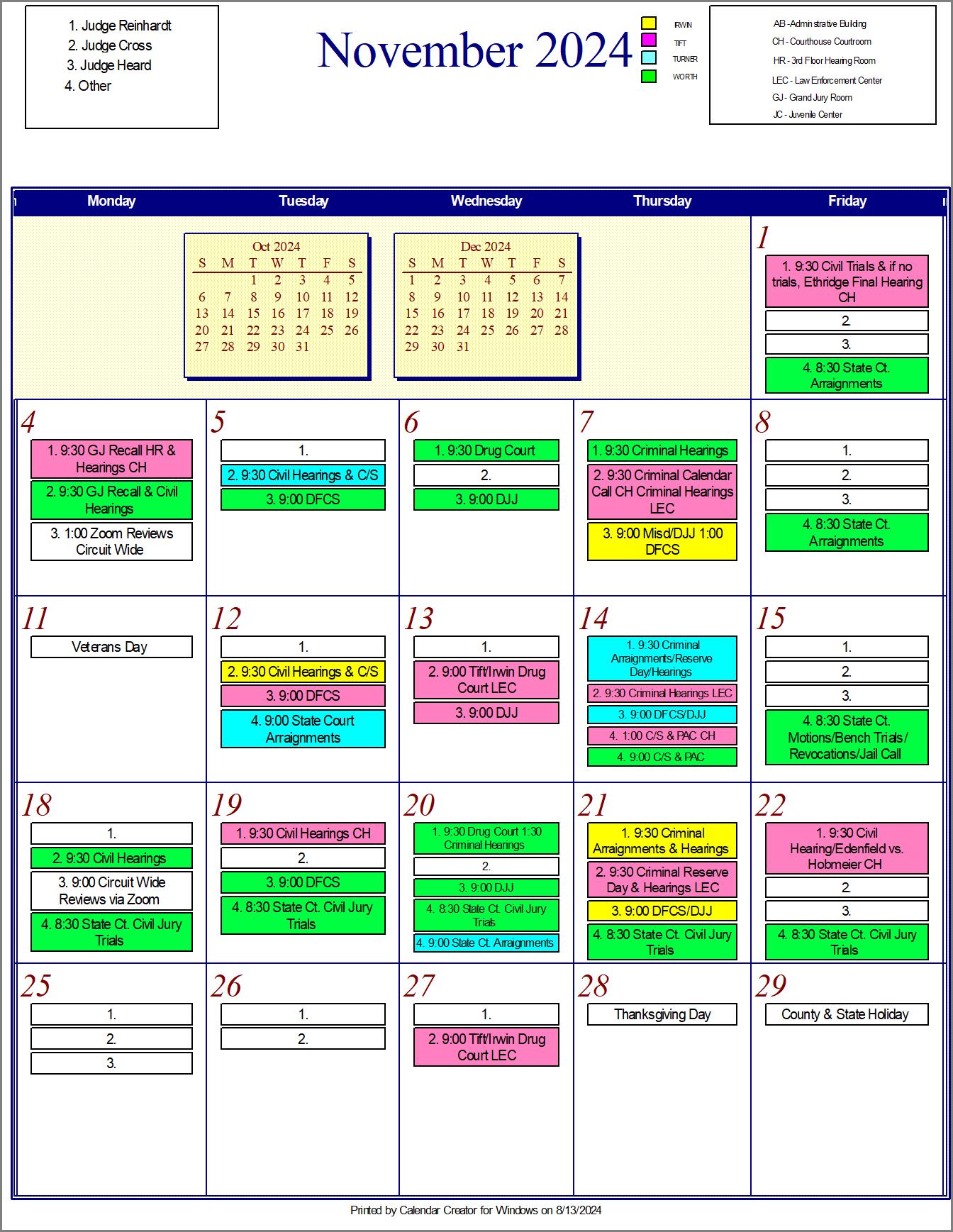 Court Calendar Tifton Judicial Circuit